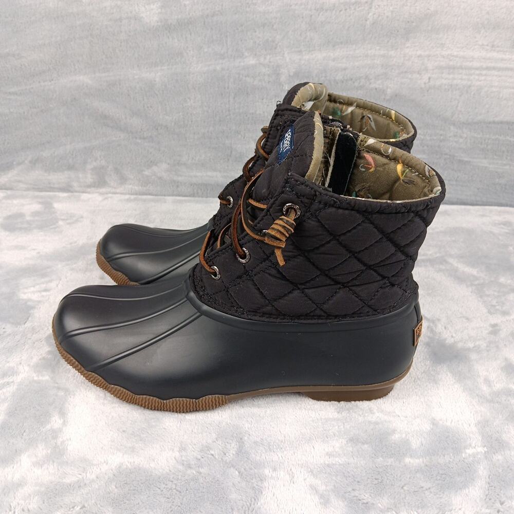Sperry Saltwater Quilted Duck Boots Black Water Resistant Women Sz 8M - Picture 3 of 14
